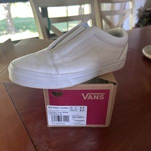White leather slip on Vans
